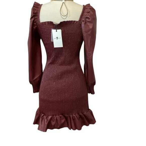 NWT 7 For All Mankind Vegan Faux Leather Smocked Dress Small Victorian Small - Picture 5 of 13
